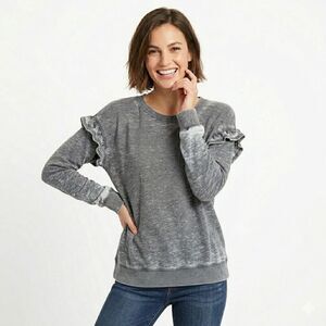 Jane And Delancey Womens Top Gray Burn Out Garment Dyed Lightweight Knit Sz Med